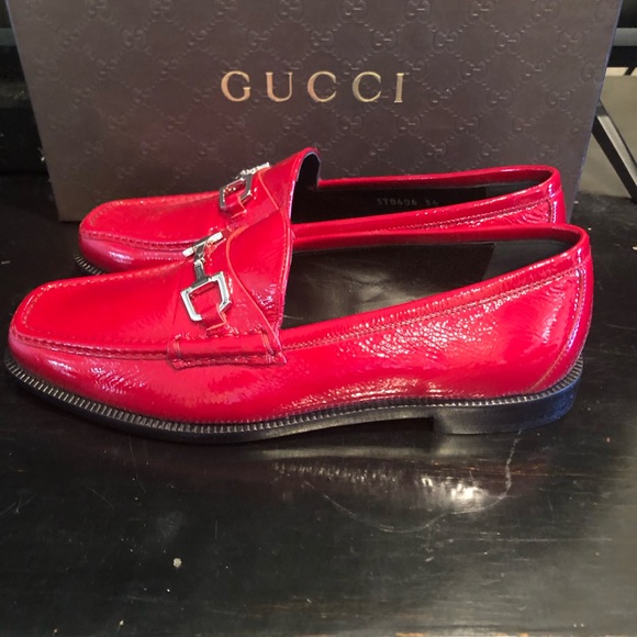 GUCCI LOAFERS NWT red patent leather/silver hardware Size-8 - Picture 7 of 15